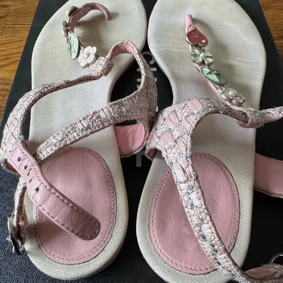 CHANEL 17C Pink Silver Tweed Thong CC Log Charm Slide Sandal - Picture 5 of 6